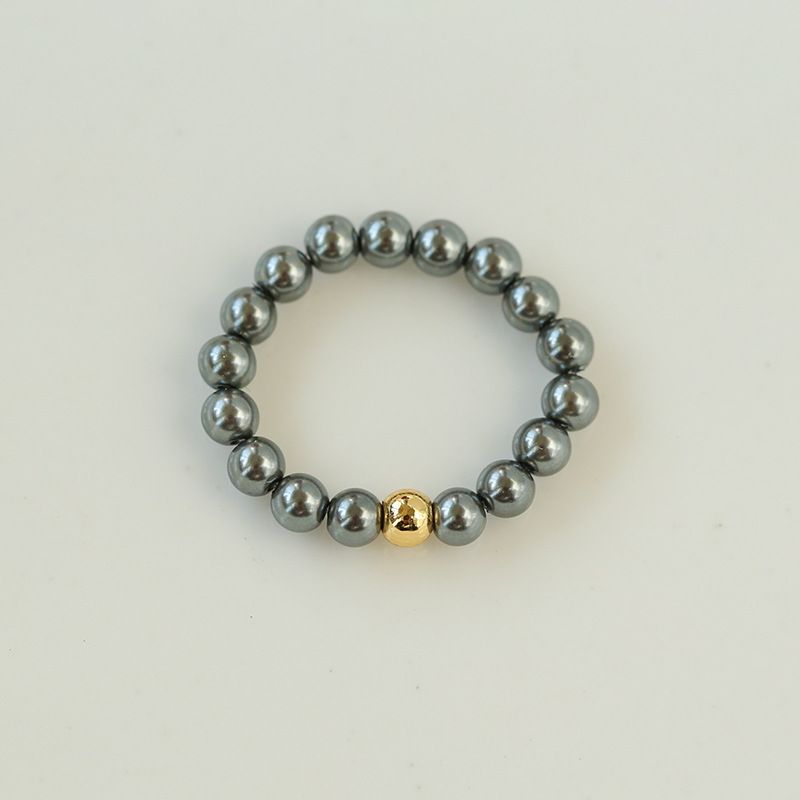 Anello impilabile con perle artificiali in oro bianco e grigio per donna, con piccole perle di riso dorato_voghion.com