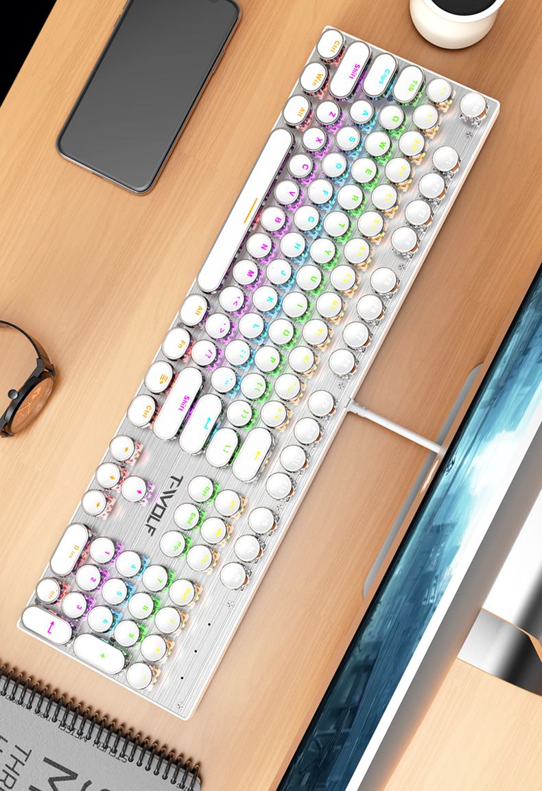 T75 Prava mehanska tipkovnica Žična RGB Mešana lahka kovina E-športna igra Punk Green Axis_voghion.com
