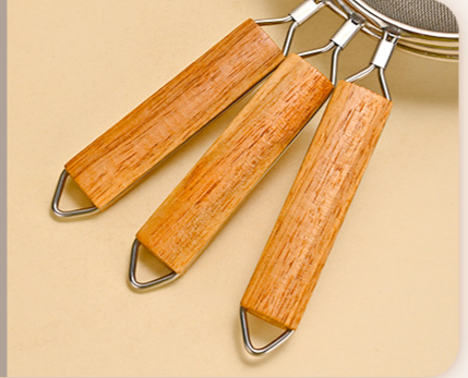 Stainless Steel Mesh Sieve Filter Wooden Handle, Oil Strainer, Flour Sieve, Multiple Sizes With Hanging Ear_voghion.com