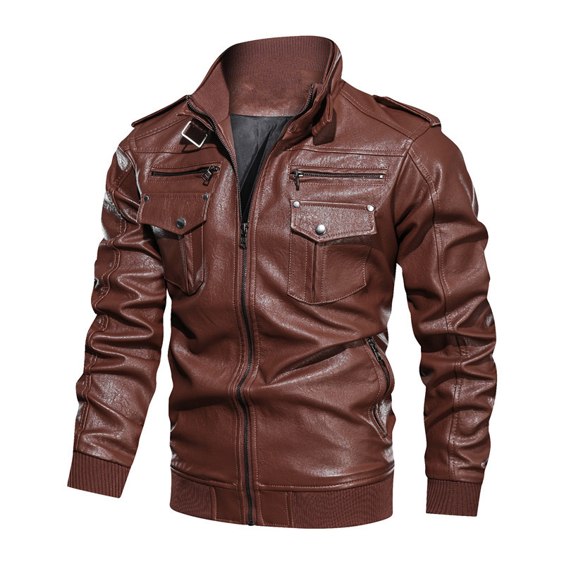 Herrenbekleidung Herren Vintage Washed PU Lederjacke - Retro Biker Style Mantel (Braun/Schwarz, S-3XL)_voghion.com