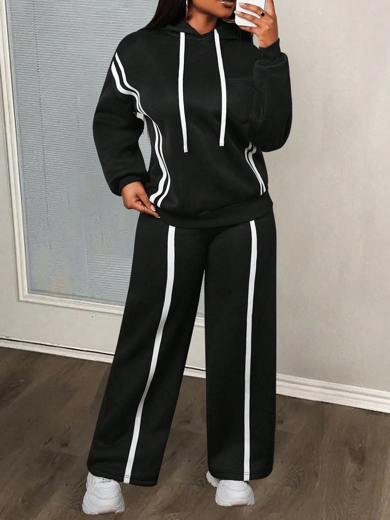 Trendy Striped Hoodie & Jogger Set – Fall-Ready Lounge Wear With Adjustable Drawstring (S-XL) – Soft Polyester For Streetwear Vibes_voghion.com