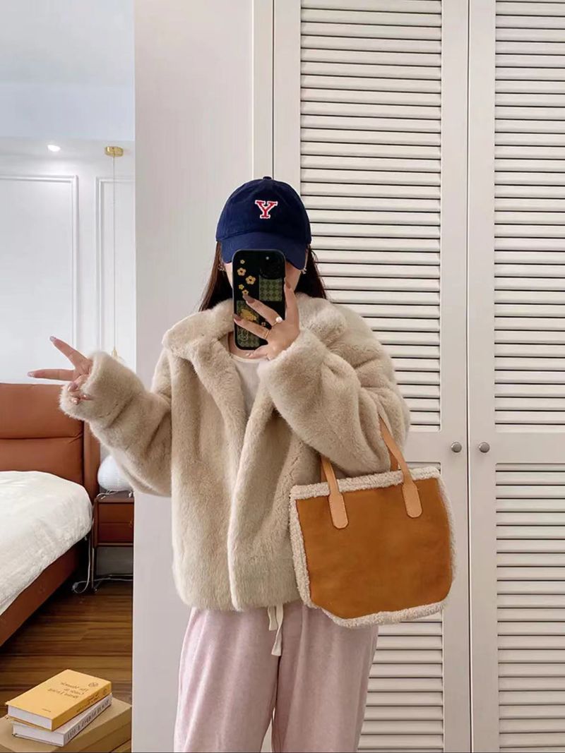 Cappotto in pelliccia sintetica in velluto di visone dorato da donna, con collo alto corto, giacca invernale ecologica in pelliccia sintetica_voghion.com
