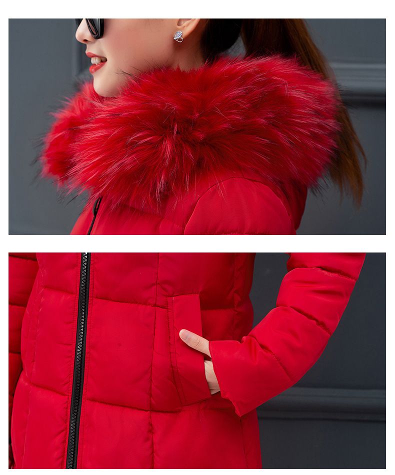 Women's Clothing Plus Size Knee-Length Puffer Coat With Detachable Faux Fur Hood, Warm Winter Jacket For Casual & Commute (Blue/Red/Gray/Black)_voghion.com
