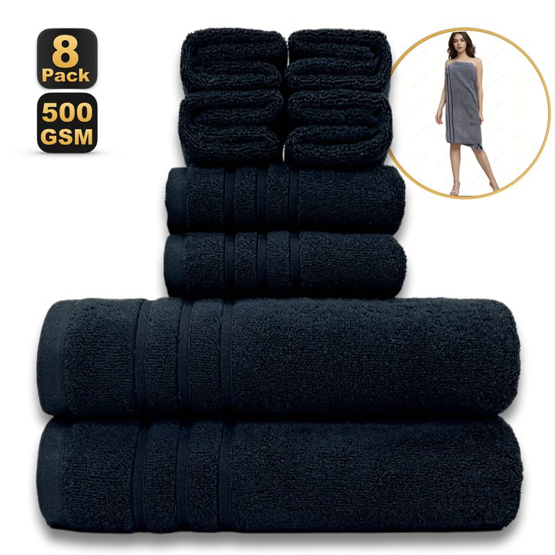 8-Piece 100% Cotton Towel Set - Includes 80x160cm Bath Towel & Face Towels Super Soft & Highly Absorbent For Bathroom & Spa_voghion.com