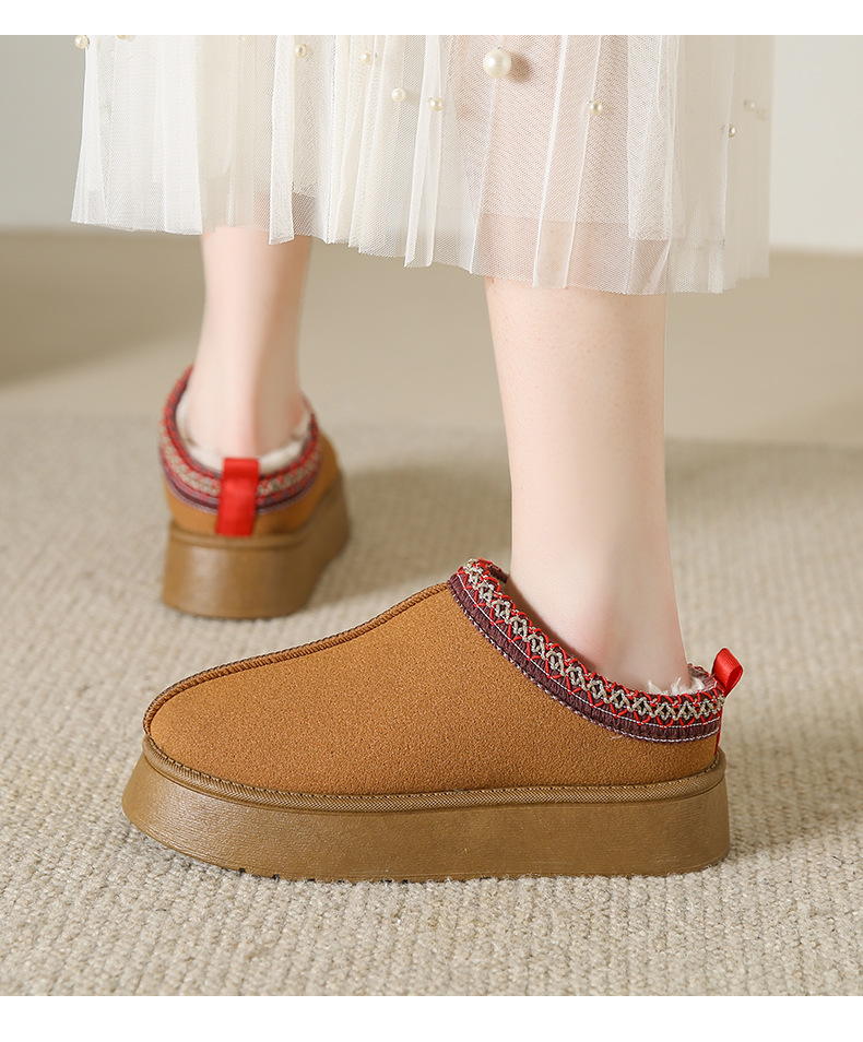 European and American women's shoes snow boots women's winter new fashion integrated Baotou slippers muffin thick bottom fur cotton shoes women_voghion.com