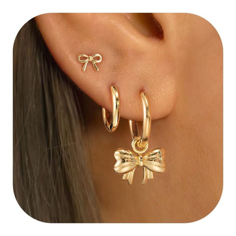 Set di gioielli da donna, moda, vendite calde, vero oro, ottone galvanizzato, liscio, semplice, ciondolo a fiocco, orecchini carini da donna._voghion.com