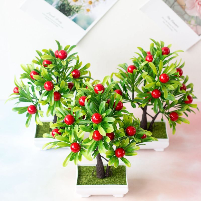 Simulazione vaso di fiori 16 maglie albero da frutto rosso piccolo albero bonsai fiore di plastica pianta verde vaso di fiori decorazione floreale ornamenti_voghion.com