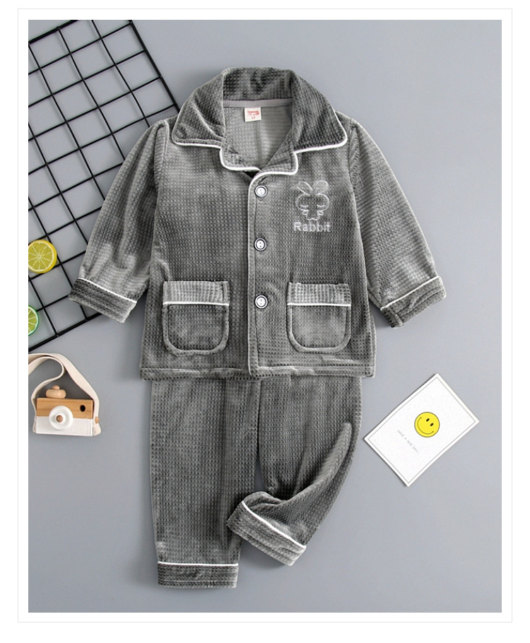 Conjunto de pijamas de terciopelo de doble cara para niños, ropa de hogar de terciopelo Coral elástico cálido para niños y niñas en otoño e invierno_voghion.com
