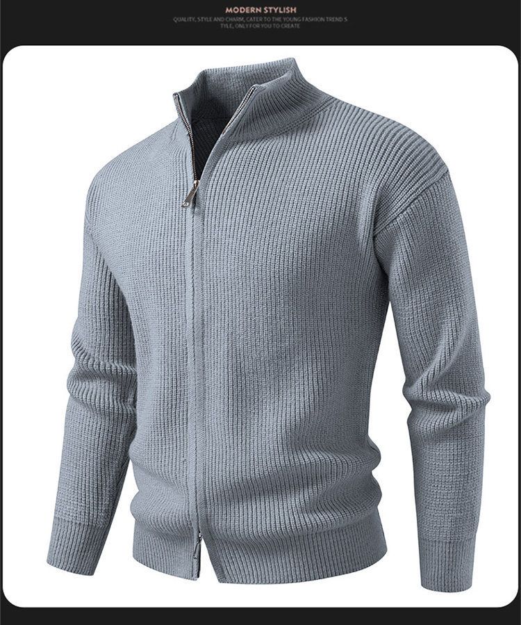 Men's Fashion Solid Color Knit Cardigan With Stand Collar, Loose Fit Long Sleeve Sweater For Casual & Sporty Style_voghion.com