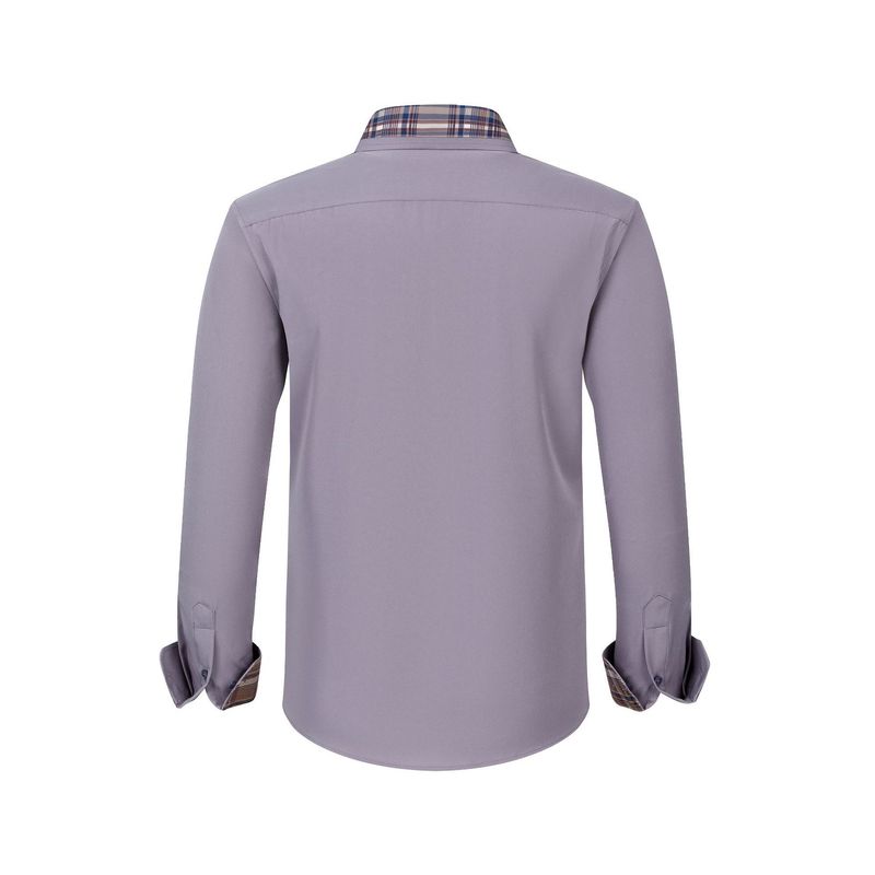 Abbigliamento maschile camicia elasticizzata a quattro lati camicia casual a maniche lunghe da uomo con colletto a quadri sottile da uomo abbinata ai colori_voghion.com