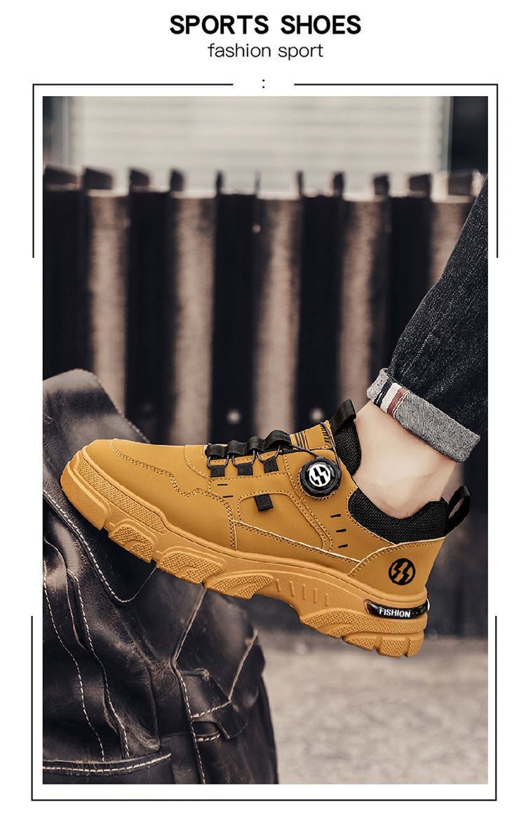 Men's Casual Slip-On Shoes With Rotating Buckle, Waterproof Work Boots For Outdoor Activities, Anti-Slip Rubber Sole, Comfortable Low-Top Sneakers_voghion.com