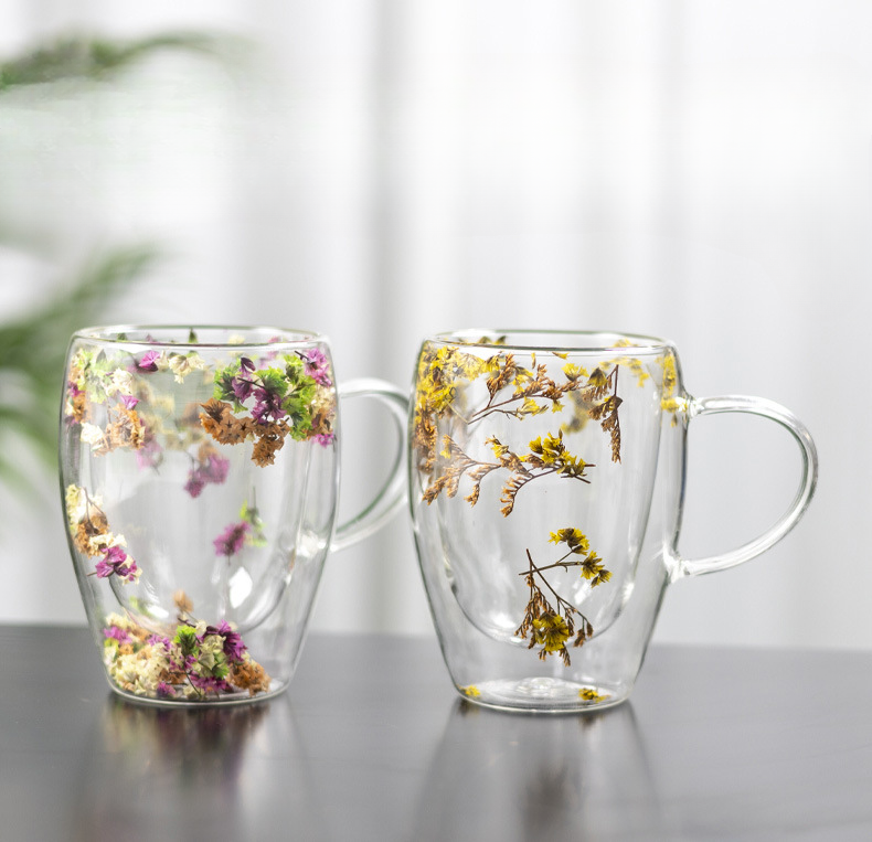 Double-Layer Coffee Household Glass High Temperature Resistant Anti-Scald Water Dried Flower Mug Exquisite Latte Cup_voghion.com