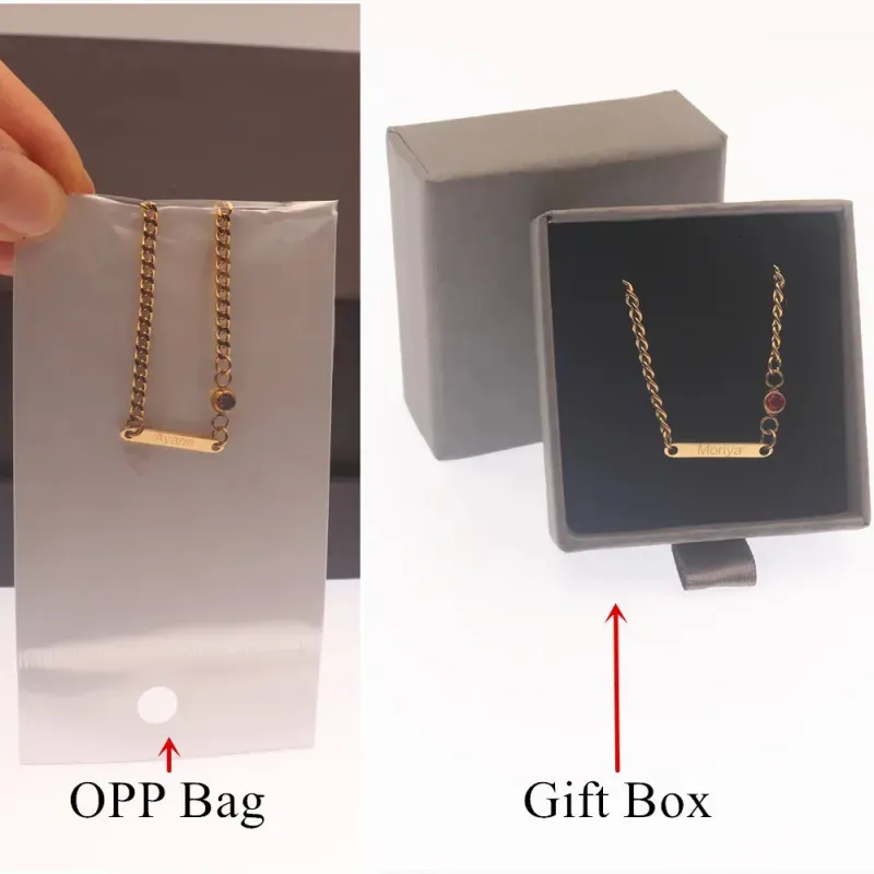 Personalized Birthstone Bar Bracelet Custom Engraved Name ID Bracelets Stainless Steel Adjustable Chain Vintage Jewelry_voghion.com