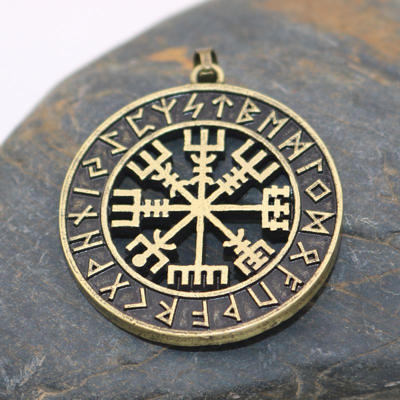 Wikinger-Piraten-Kompass Odin Logo Halskette Nordischer Runawin Metallanhänger Accessoire_voghion.com
