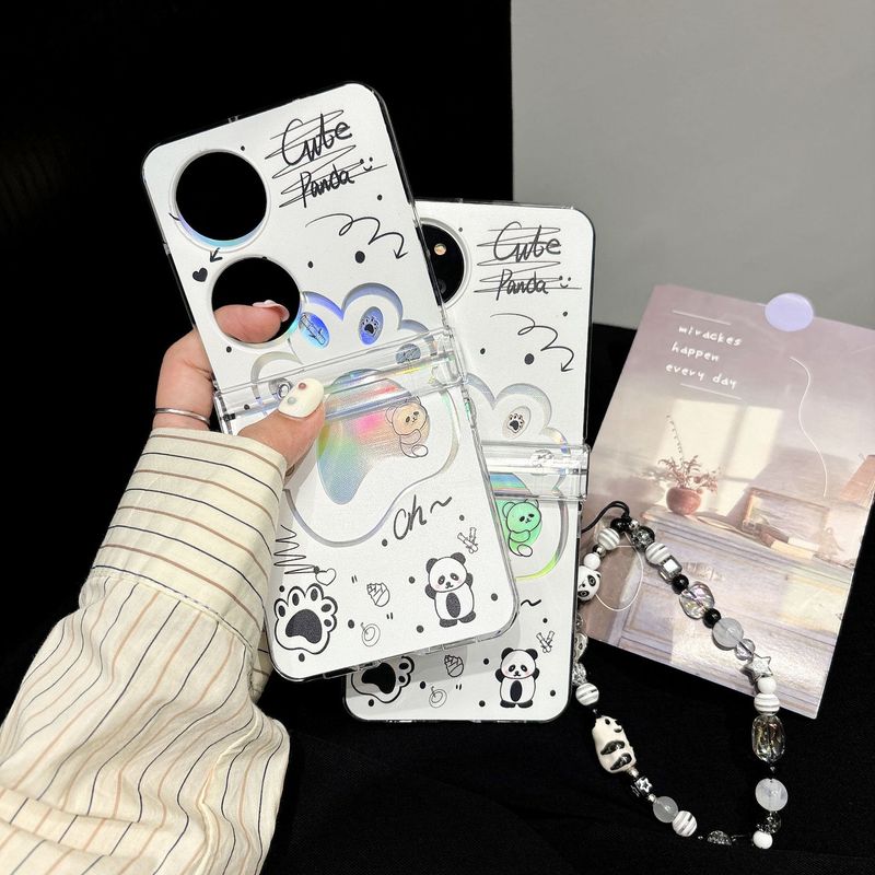 Voor Huawei P50pocket Telefoonhoesje Leuke Cartoon Panda pocket2 Opvouwbaar Scherm Beschermhoes Armband_voghion.com