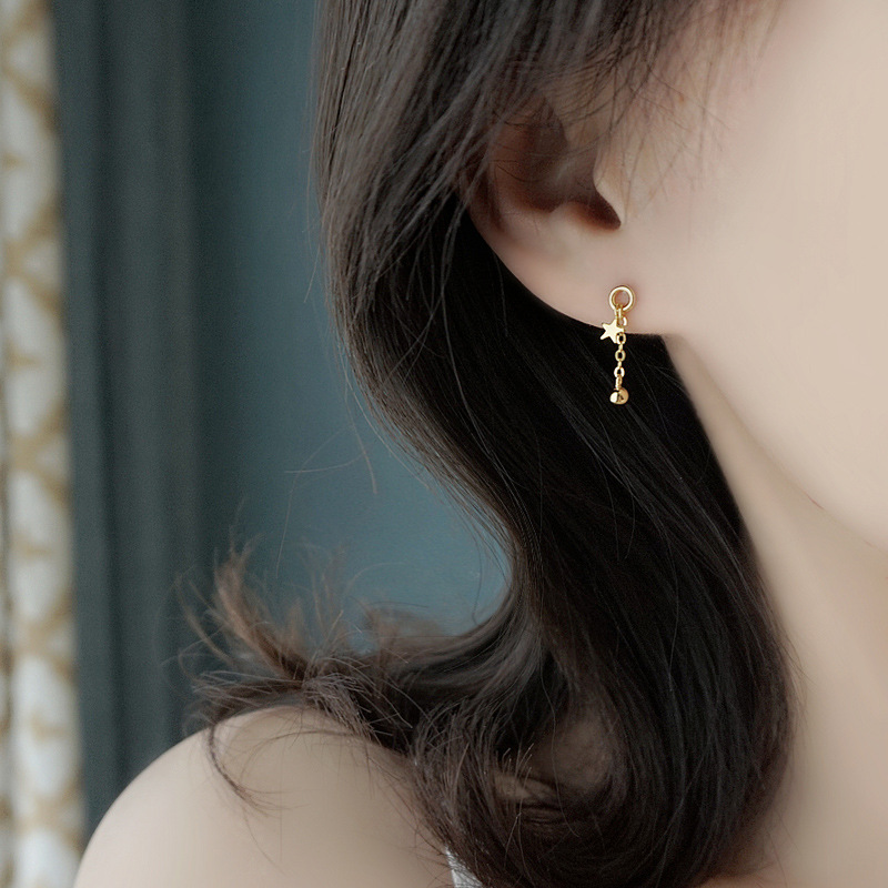 Sier Sterling VENUS Piccola stella con sfera Simpatici orecchini pendenti con stella a cinque punte per gioielli alla moda da donna_voghion.com