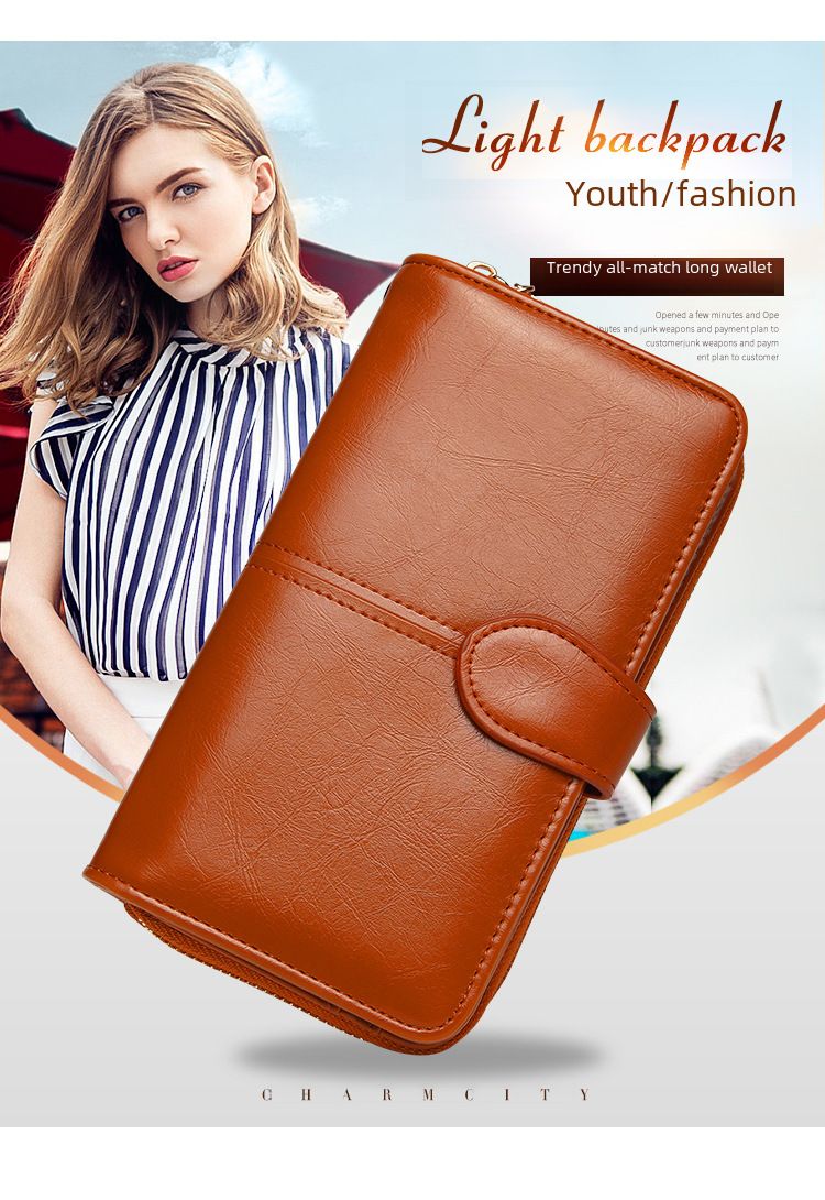 Explosive Damen Geldbörse 2024 Neuer Reißverschluss Ölwachs Leder Geldbörse Schnalle Handytasche Ölleder Neue PU Clutch_voghion.com