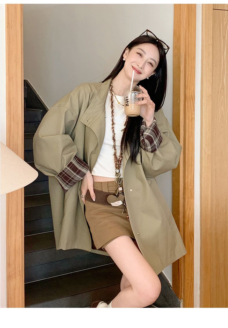 Color-Block Short Trench For Women 2025 Early New Korean Petite British Style Spring Autumn High-End Coat_voghion.com