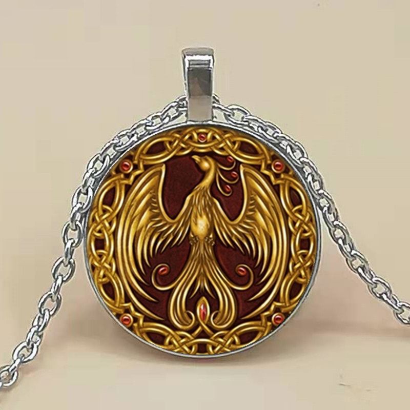 Hot sales Golden Phoenix Glass Pendant Necklace, Necklace_voghion.com