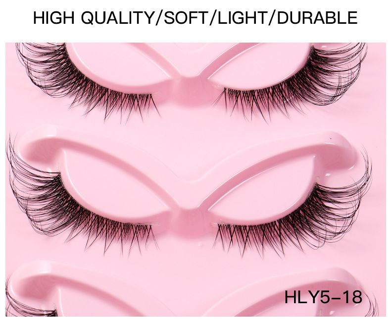 5 Pairs Fox Eye False Eyelashes - Clear Stalk, Realistic Cat Eye Style, Natural, Dense & Curled_voghion.com