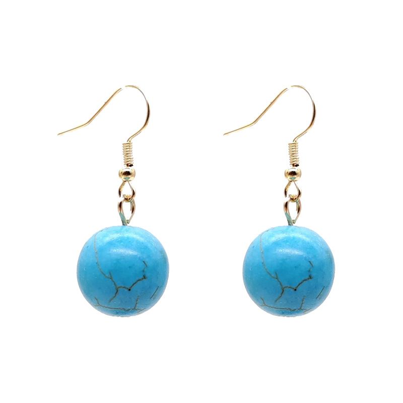 Children's Clothing Accessories Round Bead Clip-On Ethnic Style Cracked Turquoise Earrings_voghion.com