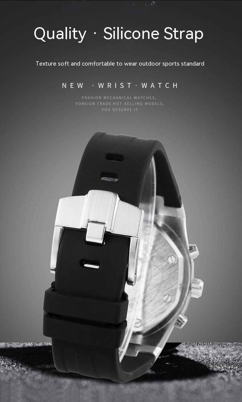 2023 Explosive Modell Outdoor Multifunktionale Sport- und Freizeituhr, großes Zifferblatt, Herren-Quarzuhr, Silikonarmband, Roségold_voghion.com