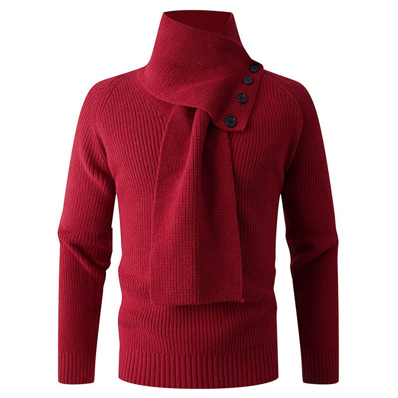 Men's High Neck Button Scarf Pullover Sweater – Winter Knitwear Casual Base Layer (Black, Red, Apricot, Grey, M-4XL)_voghion.com