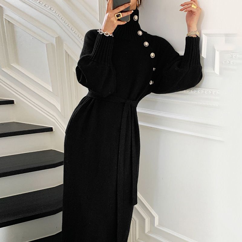 Elegante cappotto interno in stile francese, maglione lungo sopra il ginocchio, abito lavorato a maglia per donna, autunno e inverno, giapponese e coreano_voghion.com
