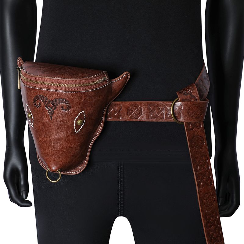 Viking style medieval belt coin purse Knight retro embossed waist bag_voghion.com