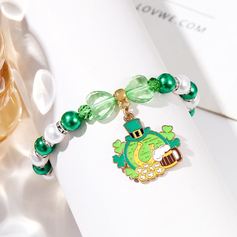 St. Patrick beaded bracelet niche pearl acrylic bracelet alloy pendant jewelry_voghion.com
