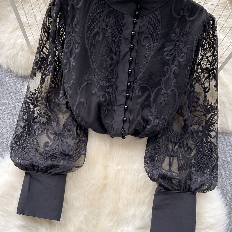 Camicetta da donna con ricamo in garza in stile vintage, stile temperamento_voghion.com