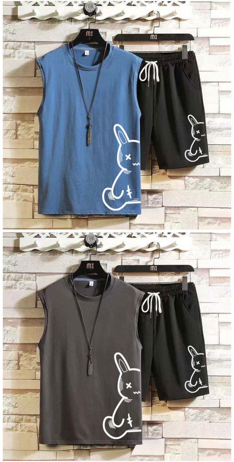 Top/Set Canotta Mezza Coniglio Set T-shirt Spalla Uomo e Donna Estate Studente Taglia Grande 5/5 Pantaloni Due Pezzi 12_voghion.com