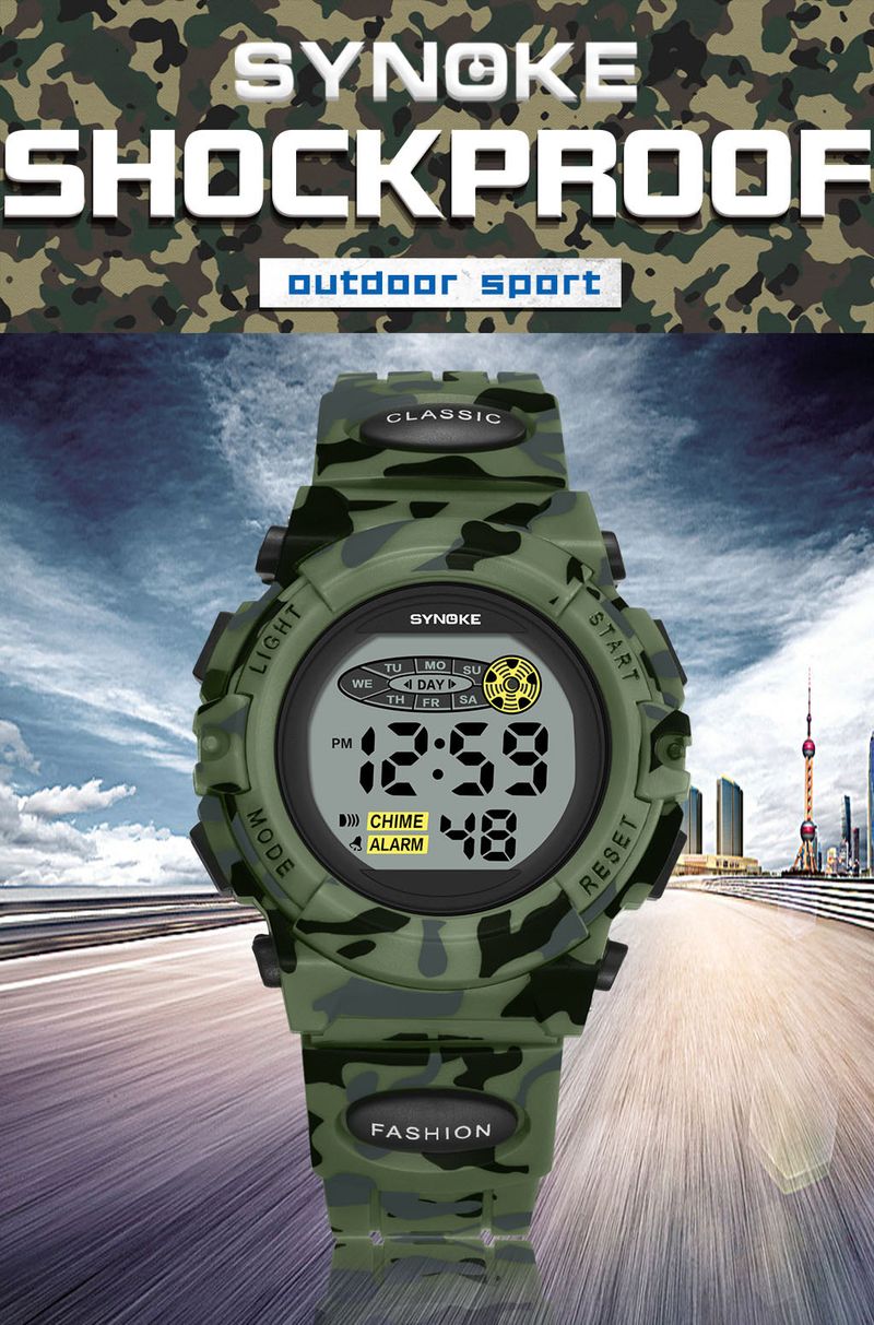 Unisex Digital Sports Watch With Camouflage Design, Multi-Color Night Light, Waterproof, Lightweight & Durable For Kids And Adults_voghion.com