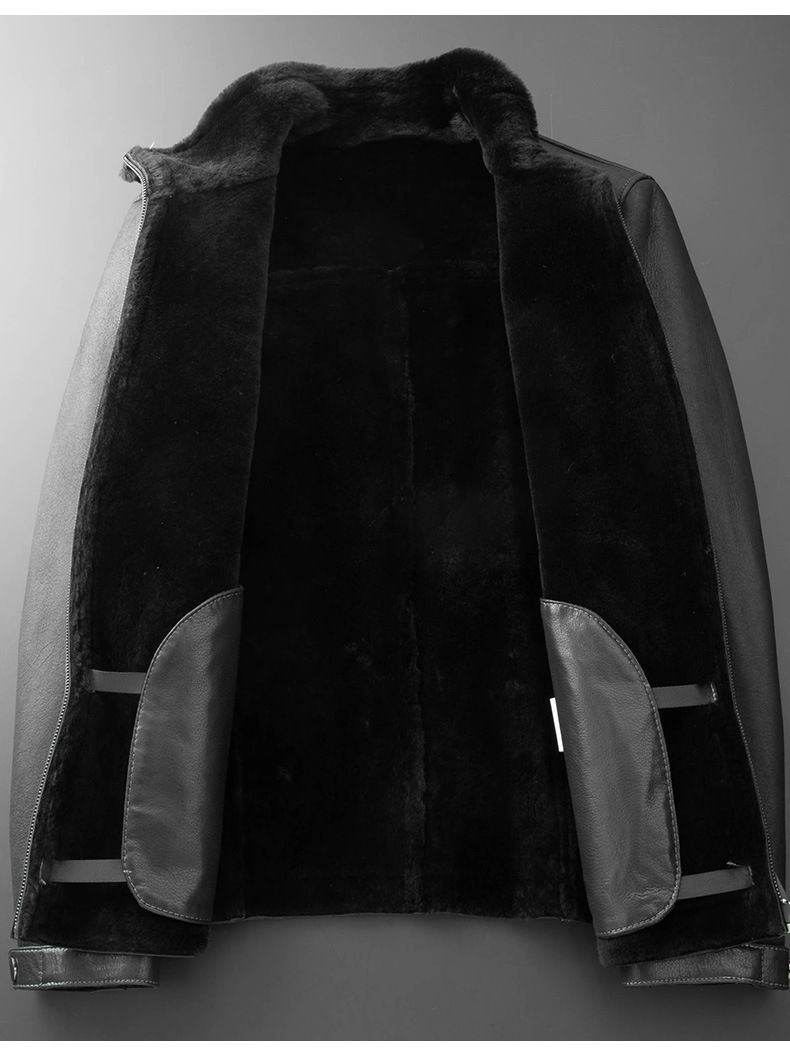 Genuine Shearling Leather Jacket – Men's Winter Coat With Raw Wool Lining (170-195, Black/Gray)_voghion.com