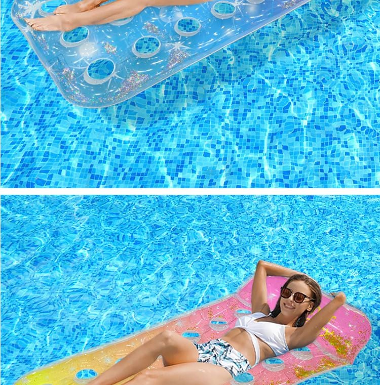 Gradient Transparent Mesh Floating Bed With Foldable Backrest - Inflatable Lounge Chair For Pool & Lake (Quick-Dry Heavy-Duty PVC Portable Design)_voghion.com