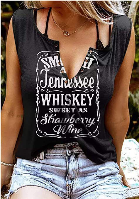 Women's clothing trade women's small vest hot-selling interesting letter printing fashion V-neck sleeveless T-shirt_voghion.com