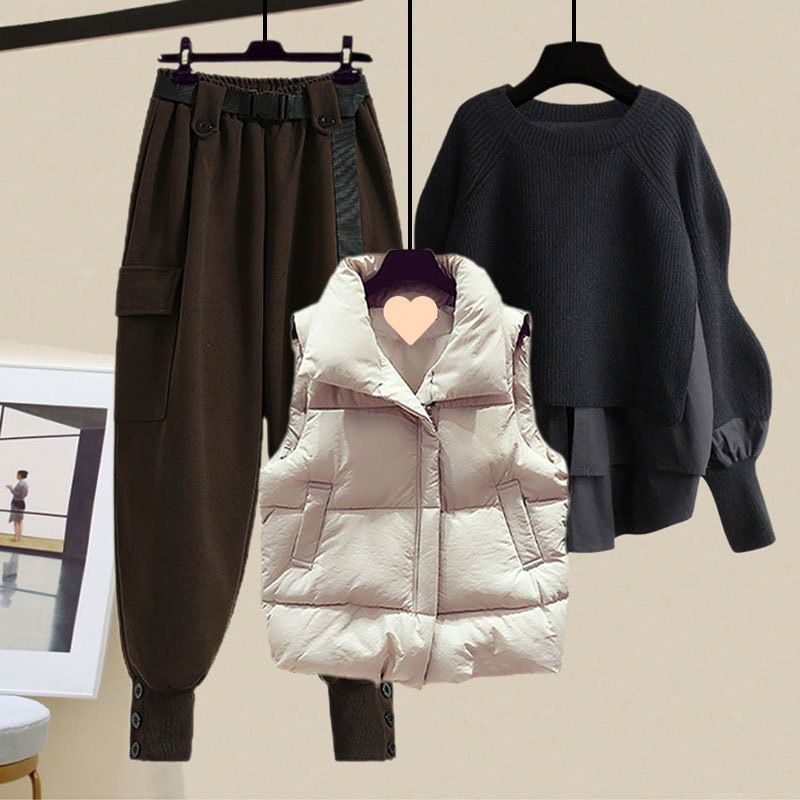 Damenbekleidung Übergröße Damen Herbst- und Winteranzüge für Damen Neue Art Weste Hemd Schlanke Overalls Dreiteiliger Anzug_voghion.com