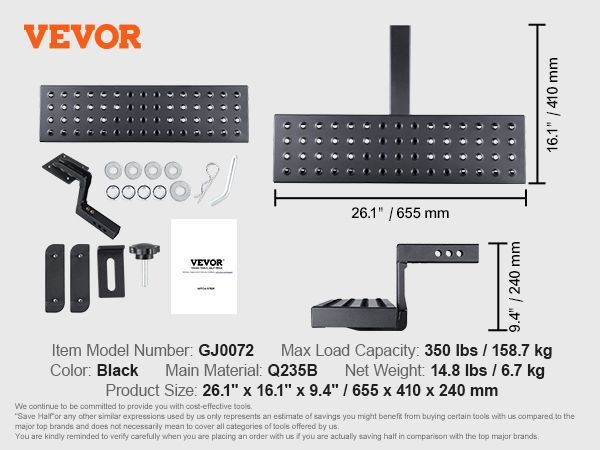 VEVOR Hitch Step For 2" Receiver Universal Trailer Tow Rear Bumper Guard Steel_voghion.com