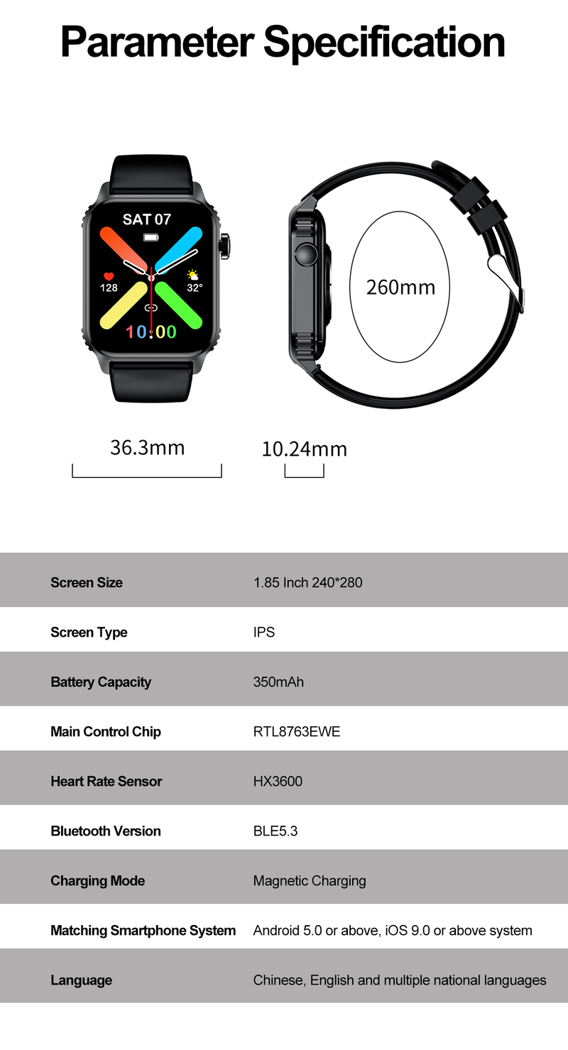 Montre connectée TG08, 1,85" pour hommes et femmes (répondre/passer des appels), tracker Fiess avec plus de 100 modes sport, étanche_voghion.com
