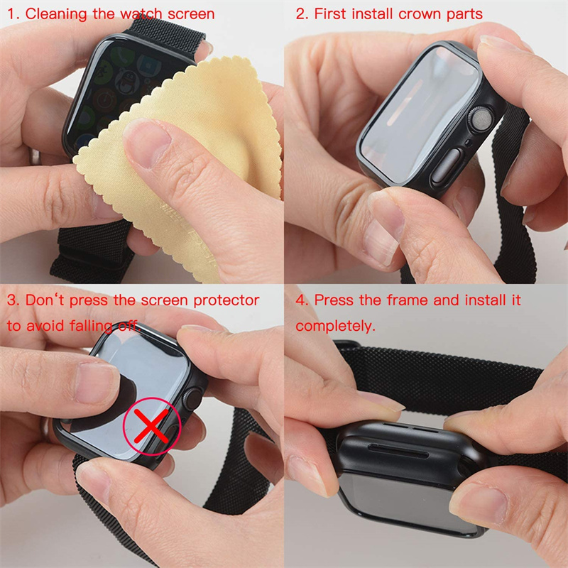 Glass+Case For Apple Watch Serie 7 SE 6 5 4 3 2 1 44mm 45mm iWatch Case 41mm 40mm 38mm 42mm Bumper Screen Protector+Cover Watch_voghion.com