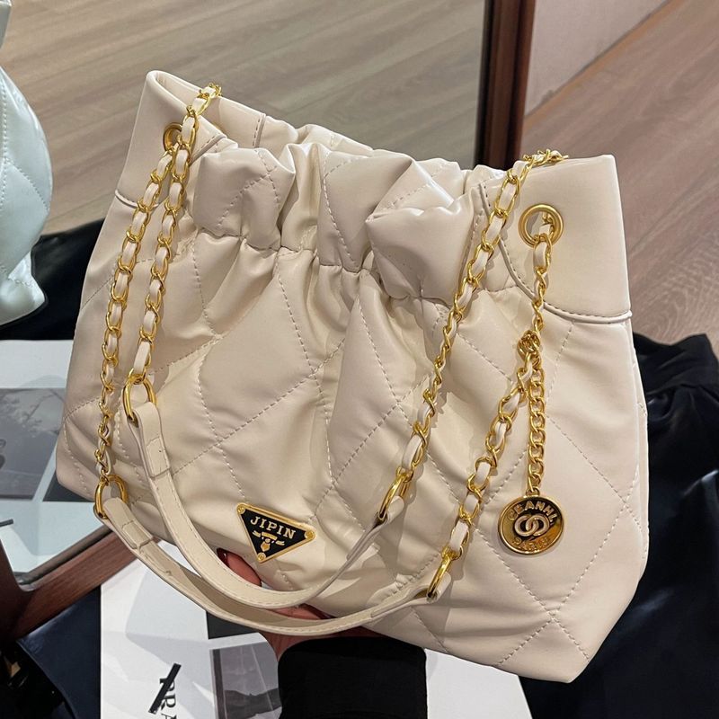Borsa a secchiello con catena trapuntata, stile 2024, nuova tendenza della moda, borsa a tracolla in tinta unita, grande capacità, da portare sotto le ascelle_voghion.com
