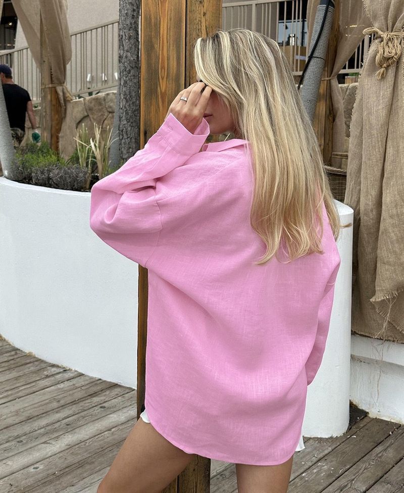 Cardigan casual da donna a maniche lunghe - Blusa ampia in tinta unita con apertura frontale e tasche (rosa, blu, bianco)_voghion.com