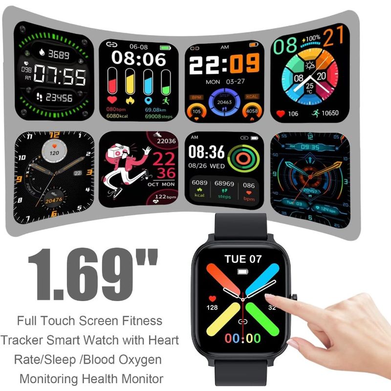 Montre connectée pour homme et femme, compatible avec iPhone, Samsung et Android, écran tactile 1,83 pouce, étanchéité IP68, Bluetooth_voghion.com