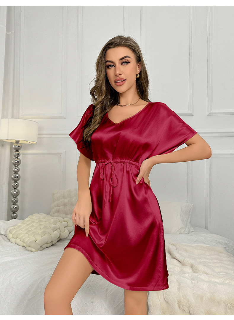 2023 neue Eis Seide Pyjamas Sommer Dünne Taille Schlaf Rock Lange frauen Hause Eingerichtet_voghion.com