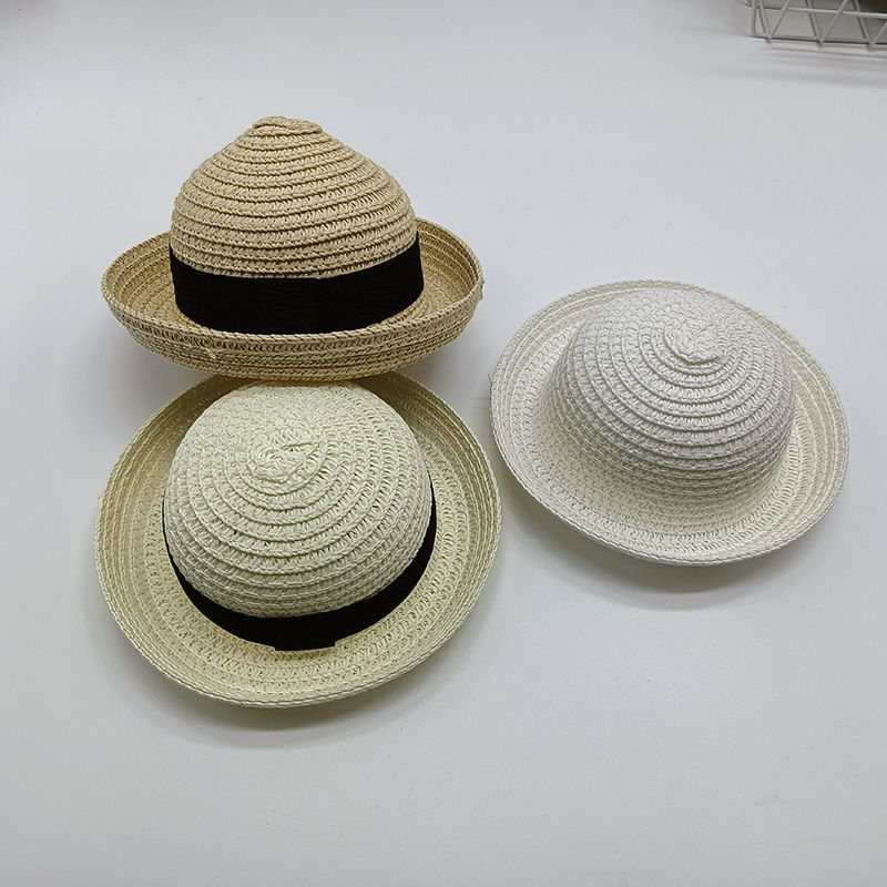 Nuovo cappello da sole per bambola giocattolo in paglia di cotone con parte superiore arricciata e rotonda_voghion.com