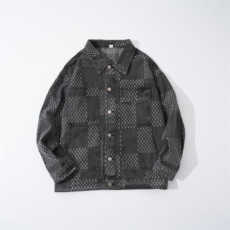 Unisex Jeansjacke – Oversized Streetwear Mantel mit Used-Details (Schwarz/Blau)_voghion.com