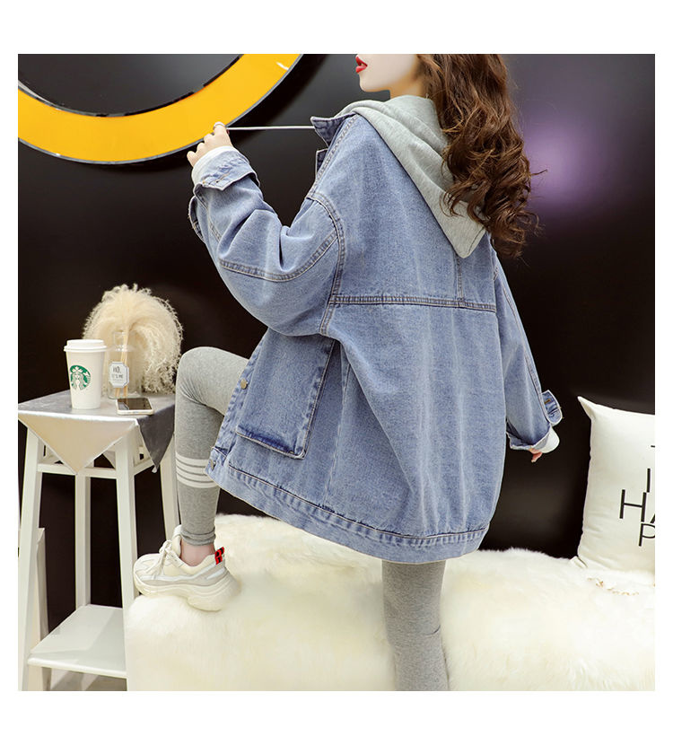Ielu apģērbs, melns džinsu jakas Sieviešu korejiešu modes raibs, pavasara jaka ar kapuci Ikdienas Chaquetas Veste En Jeans Pour_voghion.com