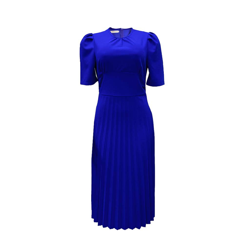 D2022024Robe grande taille plissée à manches courtes, style été, couleur unie_voghion.com