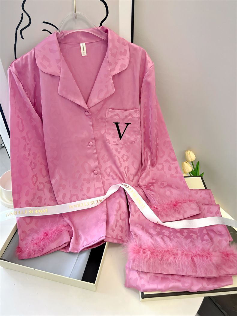 Luxury Feather-Touch Silk-Like Pajama Set – Elegant V-Neck Loungewear For Women (M-XL)_voghion.com
