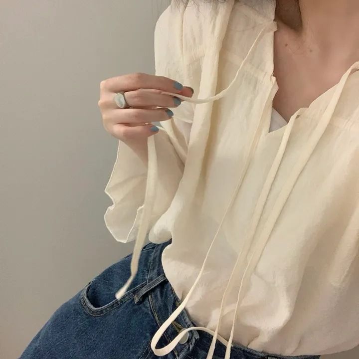 Korean Chic 2024 Spring/Summer New Style Loose Fungal Edge Strap Gentle and Sweet Temperament Purple Top Shirt_voghion.com